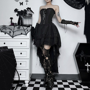 Elegante Vestido Vintage Gótico de Terciopelo Estilo Grunge Punk con Banda Flocada, Vestido sin Mangas para Mujer, Atuendo Alternativo para Fiesta - Product Image 1