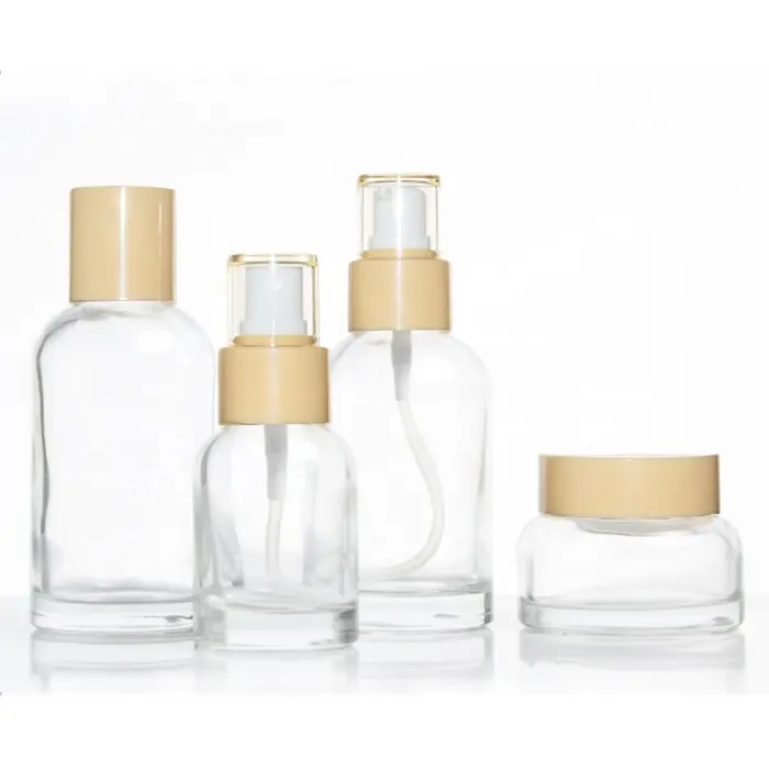 Embalaje de cosméticos Juegos de botellas de vidrio Frasco de crema vacío y bomba Botella de spray Juego DE CUIDADO DE LA PIEL Crema facial Loción Botella de fondo grueso