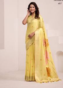 Nuevo último Lino suave con pallu de jequard grande con Sari pesado con piezas de blusa de lujo - Product Image 6