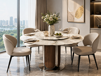Table à manger ronde contemporaine avec plateau central rotatif, base en bois sur piétement, pour mobilier de luxe pour la maison et les restaurants, fournisseur OEM