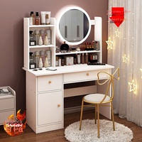 Table de maquillage moderne minimaliste en bois avec miroir éclairé et armoire de rangement pour chambre à coucher et petit appartement
