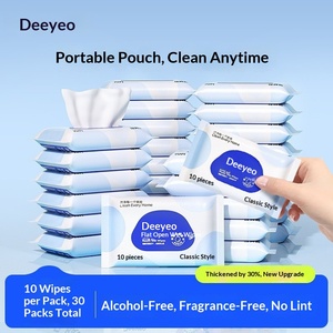 Lingettes humides pour bébés nouveau-nés <span class=keywords><strong>DeYou</strong></span> en tissu spunlace bleu, petit sac portable, 10 paquets * 30 sachets, fournitures de nettoyage ménager - Product Image 6