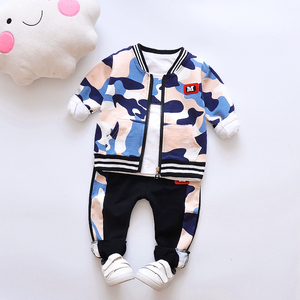 Ensemble de vêtements pour garçons à manches longues avec veste à fermeture éclair géométrique, trois pièces, printemps automne, coton - Product Image 3