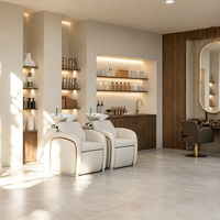 Luminaire de salon de coiffure haut de gamme mural vanité en bois de grain d'eau cadre doré arc miroir éclairé par LED