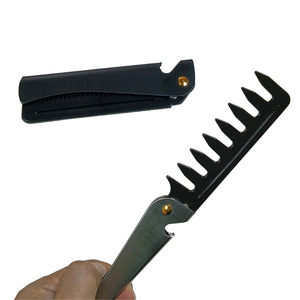 Pettine Pieghevole con Logo Personalizzato di Fabbrica, Denti Larghi e Grandi, Manico in Acciaio Inox, Denti in Plastica PC, Pettine Richiudibile da Viaggio e Salone - Product Image 1
