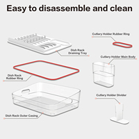 Égouttoir à vaisselle en plastique transparent avec compartiments amovibles pour couverts, organisateur de cuisine pour comptoir