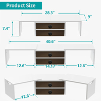 Support de moniteur double avec 2 tiroirs, support de moniteur en bois réglable pour ordinateur portable et imprimante