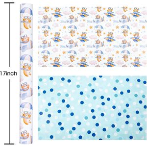 Rouleau de papier cadeau pour baby shower, motif ours pilote bleu, 17 pouces x 16,5 pieds, emballage cadeau réversible pour fête d'anniversaire de garçons - Product Image 2