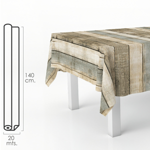 Rollo de mantel de tela encerada resistente a las manchas, 140 cm x 20 metros. Tablones de madera - Product Image 1