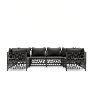 Ensemble de salon de jardin anthracite, structure métallique, résistant aux intempéries, mobilier d'extérieur 6 places, design contemporain - Product Image 1