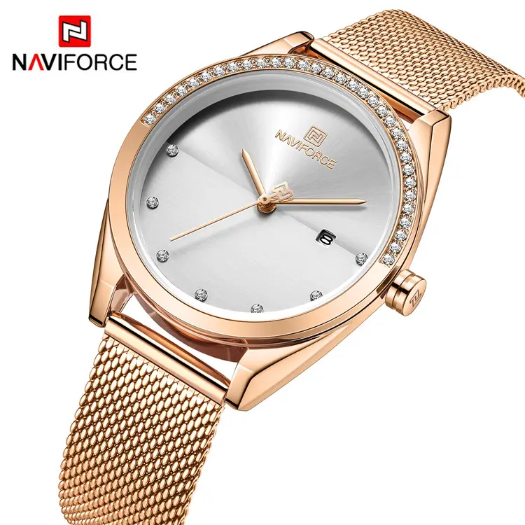 NAVIFORCE 5015 Luxury Rose Gold Watch Ladies Quartz Diamond Wrist Watch Elegant Female Milanese Bracelet Watch For Women's Gift