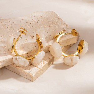 <b>Stud</b> <b>Earrings</b> Pink <b>Opal</b> Stone Gold Plated Geometric Design Fashion Jewelry - Product Image 3