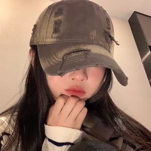 Washed Distressed Ripped Baseball <b>Cap</b> For <b>Women</b> Cotton Denim Sun Hat American Retro Style Duckbill <b>Cap</b> Pink Blue Off White - Product Image 3