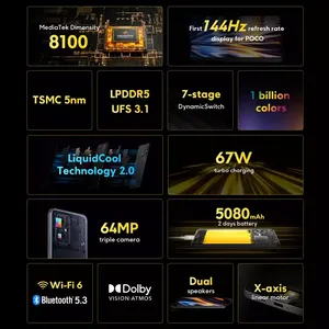 Versione globale <span class=keywords><strong>POCO</strong></span> <span class=keywords><strong>X4</strong></span> GT 5G Smartphone 128GB/256GB Dimensity 8100 144Hz Display interruttore dinamico 64MP tripla fotocamera 67W ricarica - Product Image 5