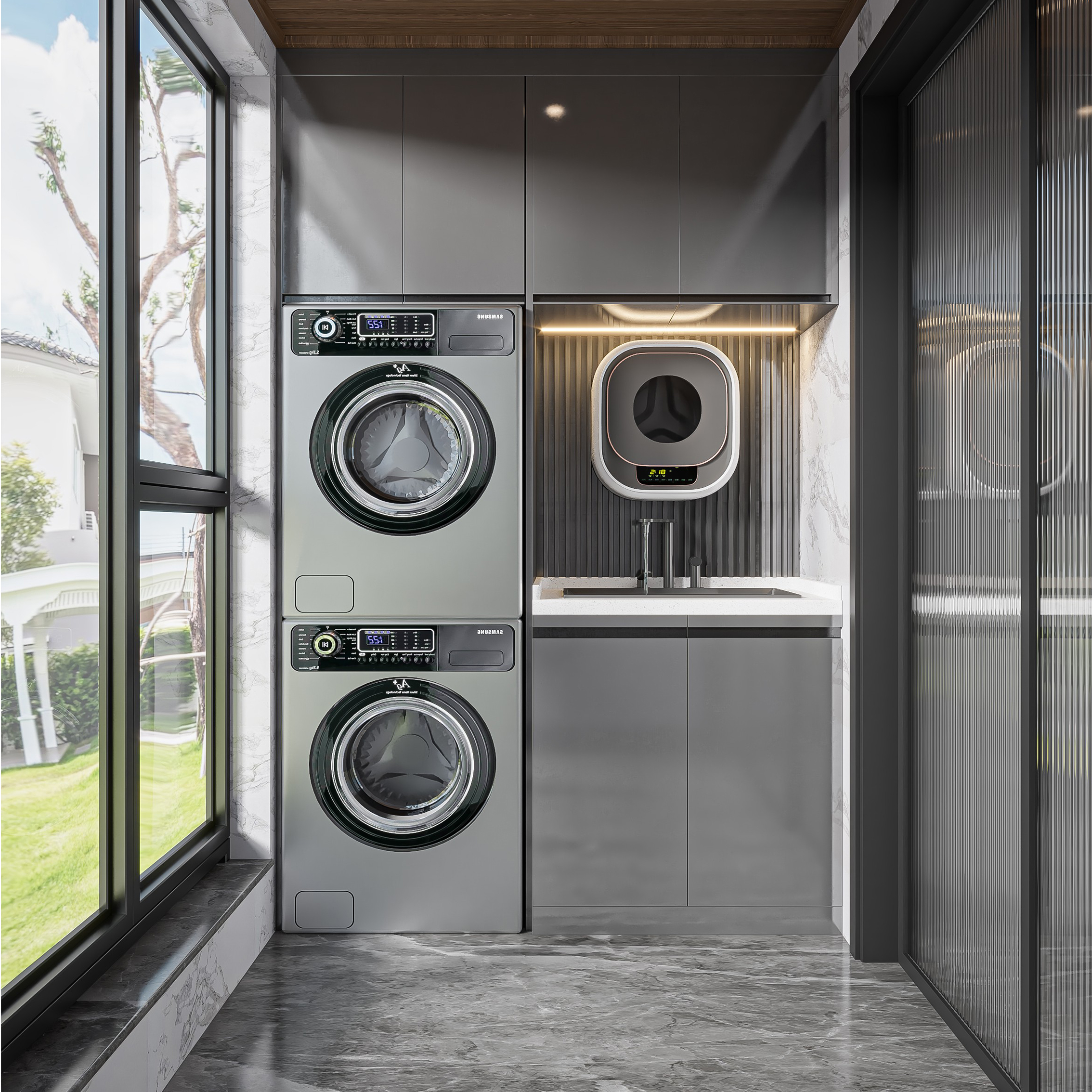 double integrated balcony washer dryer sink