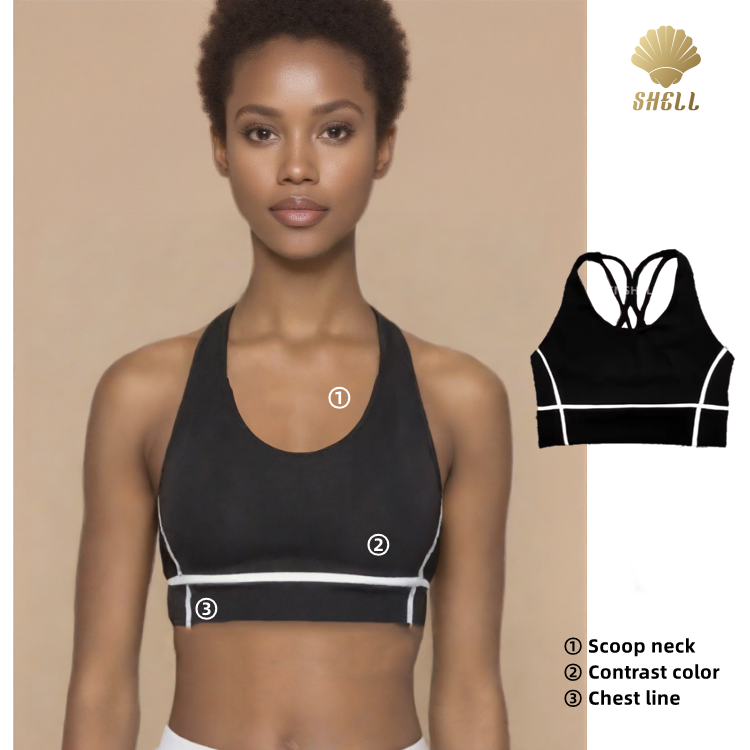 CNSHELL Contrast Color Cross Back Mesh Double Layer Yoga Crop Tops XXL Sports Bra Fitness Quick Dry Breathable Gym Wear