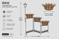 Support de Jardinière Suspendue à 3 Niveaux avec Paniers en Fibre de Coco et Éclairage Solaire, Cadre de Présentation de Jardin en Fer Forgé