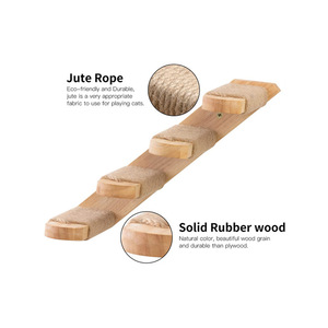 Escalera de pared para gatos de 4 niveles, de madera maciza y cuerda de cáñamo, poste rascador duradero para gatos - Product Image 2