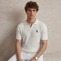 Nueva Camiseta de Golf para Hombre, Estilo Moderno, con Bloques de Color, Cuello en V, Textura Jacquard Elástica, Corte Ajustado, Manga Corta, Tejido de Punto