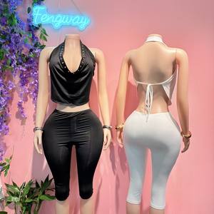 Ensemble haut dos nu et pantalon court couleur unie 2026 avec découpes sexy - Tenue deux pièces pour femme - Product Image 4