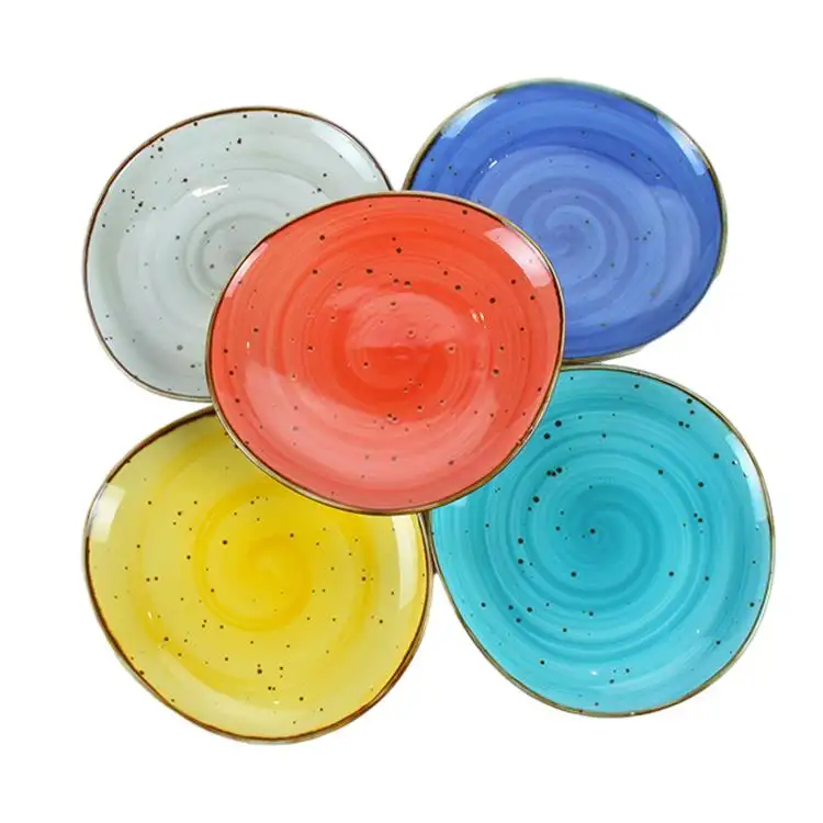 Vintage Style Ceramic Dinner Set Dessert Plate Multi Color Rustic Porcelain Snack Appetizer Food Serving Dishes Plates