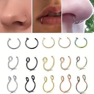 3 unids/set anillos de nariz falsos para mujeres y hombres Clip de acero inoxidable <span class=keywords><strong>en</strong></span> anillos de labios anillo de nariz Piercing joyería - Product Image 2
