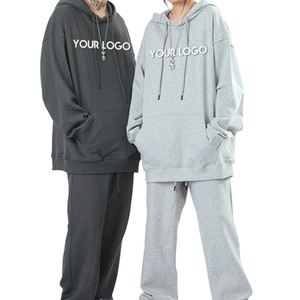 Supplier Custom Logo French Terry Cotton Heavy <b>Weight</b> Tracksuit Oversize Loose Hoodies Sweatpants Set <b>Blank</b> Sweatsuit - Product Image 2