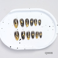 Fabricant d'ongles pressés, forme amande moyenne, style gothique étoile en noir, colle gel, ongles artificiels réutilisables, faux ongles en acrylique, manucures