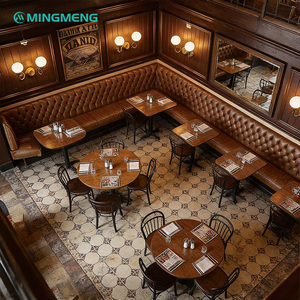 MINGMENG <b>Restaurant</b> Booth <b>Set</b> L-Shape Leather Upholstery Wood Frame Traditional Design For Dining Area - Product Image 3