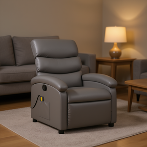 เก้าอี้นวดหนังเทียมสีเทากลาง โครงโลหะ ปุ่มควบคุม ดีไซน์ร่วมสมัย - Product Image 2