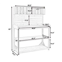 Banc de jardin en bois avec étagère de rangement, poste de travail polyvalent pour patio et cour arrière