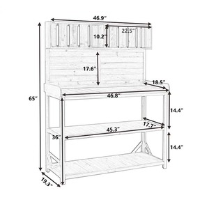 Banc de jardin en bois avec étagère de rangement, poste de travail polyvalent pour patio et cour arrière - Product Image 3