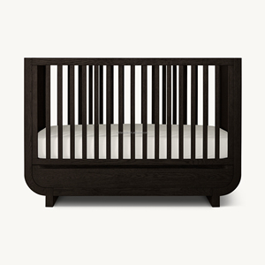 Baby Crib Nursery <strong>Cot</strong> Oak Kids Room Underbed Storage <strong>Drawer</strong> Vertical Slat Rail Rounded Side Panel Minimalist Oak Wood Furniture - Product Image 3