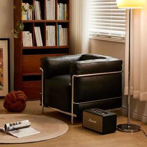 Canapé Lc3 style Bauhaus, cuir entièrement ciré à l'huile, rembourrage en duvet, trois places, canapé rembourré pour salon - Product Image 4