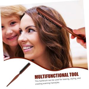 Wood Handle Hair Side Comb Soft Boar Bristle Teasing Hair <b>Brush</b> for Fine Hair Styling Post <b>Smoothing</b> Styling - Product Image 3