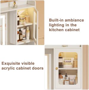 Tocador con espejo y lámpara, toma de corriente, con cajones y armarios, 3 modos de iluminación con brillo ajustable, dormitorio, blanco - Product Image 6