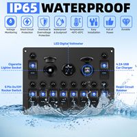 Panneau d'interrupteurs à bascule marin 10 modules avec USB, voltmètre, prise allume-cigare 12V 24V, étanche, pour bateau, avec disjoncteur
