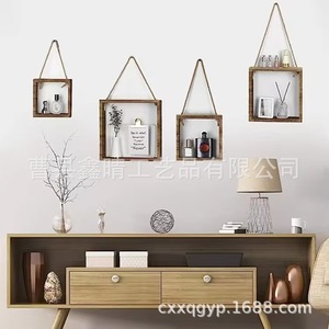 Estante cuadrado de madera para colgar en la pared, expositor de plantas para decoración del hogar, estante de almacenamiento colgante de madera maciza para la sala de estar. - Product Image 3