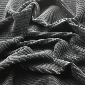 Cotton Polyester Spandex Elastic Silver Yarn Dyed Knit Weft Velvet Cloth Drop Needle Velutum Cloth CVC Rib Velour Velvet Fabric