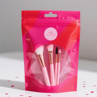 Sachets personnalisés imprimés pour pinceaux de maquillage, avec face transparente brillante, refermables à fermeture éclair, en plastique, avec trou Euro