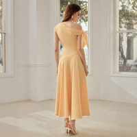 Robe midi décontractée jaune unie en satin à une épaule pour femme, coupe trapèze, taille empire, respirante et écologique, idéale pour les soirées