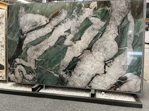 Pierre de marbre exotique de luxe multicolore blanc vert quartzite Grande dalle de surface polie au design moderne pour mur - Product Image 4