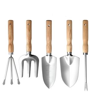 Ensemble de cinq pelles de jardin en acier inoxydable pour le nettoyage et le désherbage des plantes en pot, avec manche en bois massif - Product Image 5