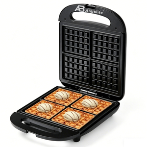 Anbolife Mini <span class=keywords><strong>Gaufrier</strong></span> Électrique 4 Tranches Antiadhésif avec Thermostat Réglable et Bac à Graisse Amovible - Product Image 5