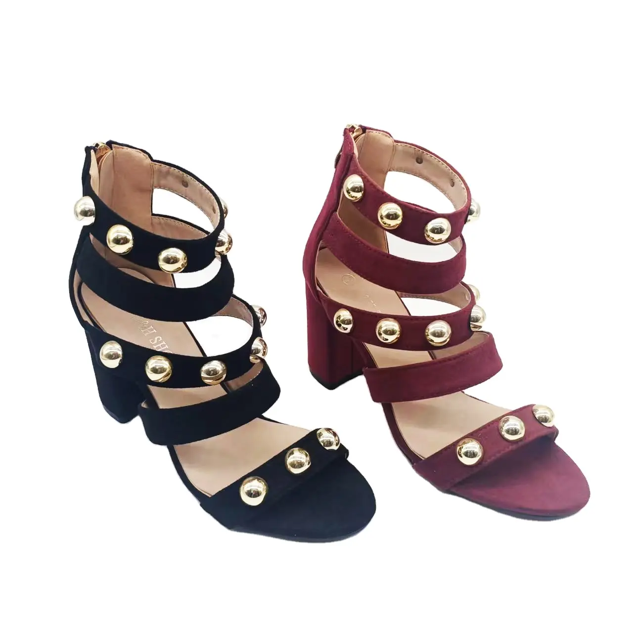 Zapatos de gladiador romano con hebilla tachonada para mujer, Sandalias de tacón grueso con punta abierta, calzado de mujer