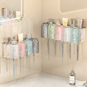 <b>Toothbrush</b> <b>Holder</b> <b>Wall</b> <b>Mounted</b> Suction Cup 4 Cup Storage Rack Bathroom Space Saving - Product Image 2