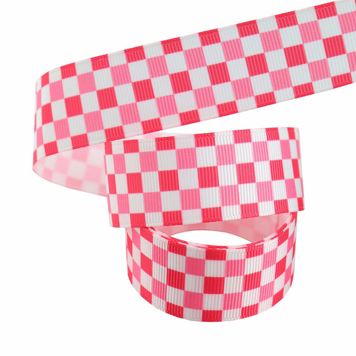 Plaid à carreaux-rose et blanc-2,5 cm * 10 m