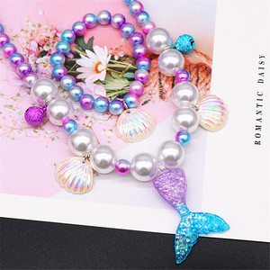 Collares de cuentas gruesas para niños, collar de perlas de sirena de colores, conjunto de joyería, regalo - Product Image 4