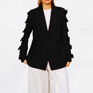 AELESEEN High Fashion Women's Blazer Suit Autumn Winter <strong>Red</strong> Black Temperament Heavy Industry <strong>Bow</strong> 3D Design Long Coat Female - Product Image 1