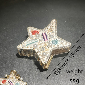 Pinza para el pelo estilo marino con perlas y pedrería, hecha a mano, con conchas, estrellas de mar, pentagramas y tiburones, decorativa para la parte trasera de la cabeza, ideal para la playa y estilo náutico. - Product Image 6